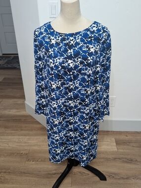 J. Crew Navy and White Floral Long Sleeve Dress